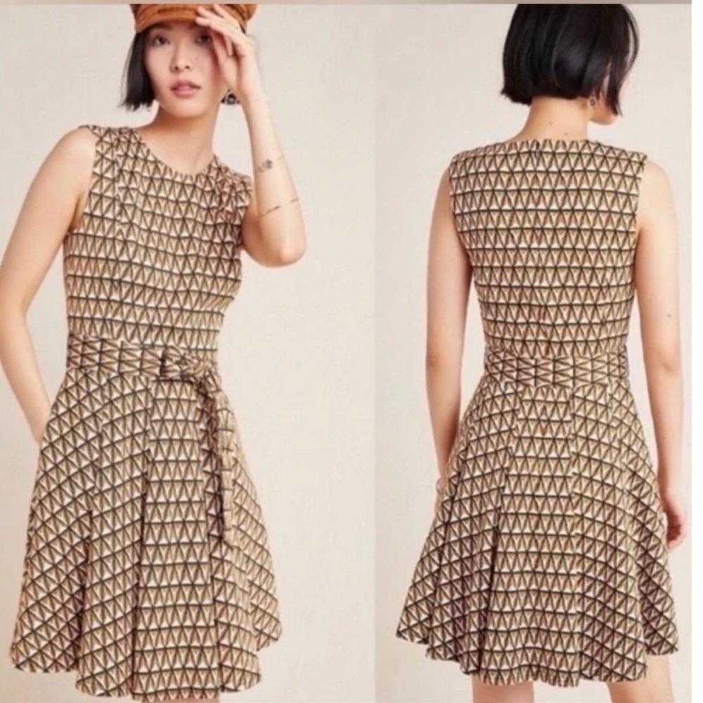 Anthropologie Hutch Amina geometric tie waist dress size small